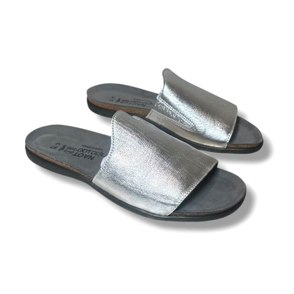 NAOT Skyler Leather Supportive Slide Sandal Silver Slip On Women’s EU 37 (US 6)